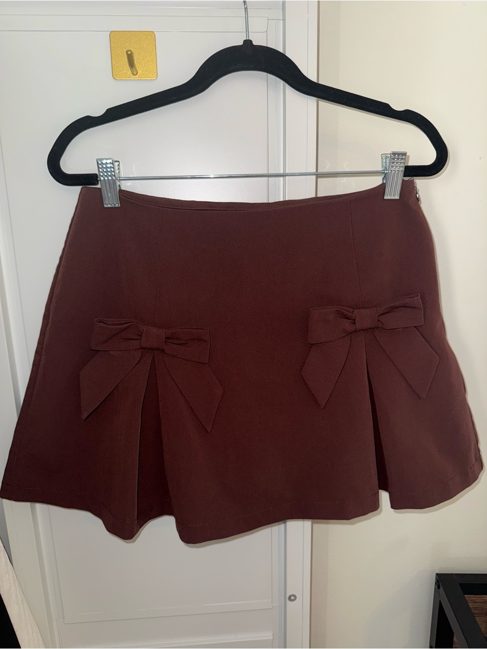 Altar'd State Chocolate Brown Bow-Accent Skater Mini Skirt